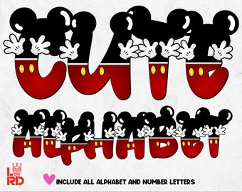 Mouse Cartoon Alphabet PNG, Letters & Numbers Sublimation (Digital Download)