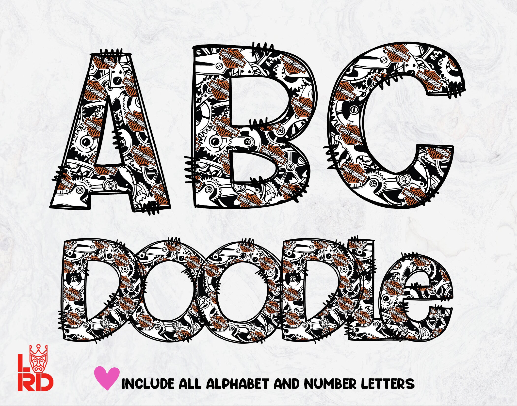 Harley Davidson Doodle Letters, Hand Drawn Alphabet, Harley Davidson ...