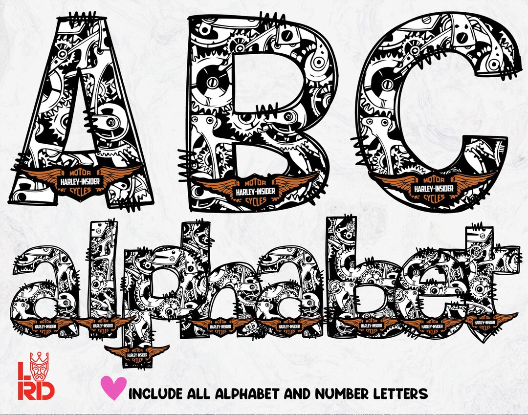 Harley Davidson Doodle Letters, Motorcycle Alphabet, Hand Drawn ...