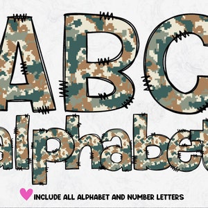 Camo Doodle Alphabet PNG: Military Camouflage Letters (Digital Download)