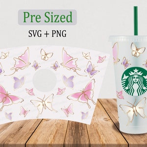 Butterfly Cold Cup Wrap SVG: 24oz Venti Cup Cutfile (Digital Download)