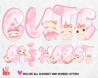 Kitty Cat Alphabet PNG, Letters, Numbers (Digital Download)