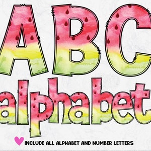 Watermelon Alphabet PNG, Fruit Letters, Fruit Doodle Letters, Watermelon PNG Letters, Summer Sublimation Design