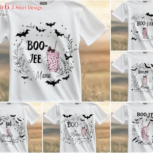 Halloween Boo Jee Mama Sublimation PNG Bundles, 6 Trendy Halloween T-shirt Designs