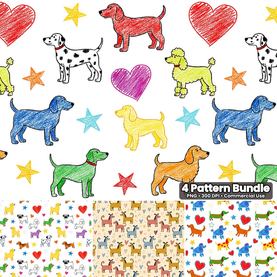 Playful Puppy Seamless Pattern: Dog Digital Paper Pack for Fabric ...