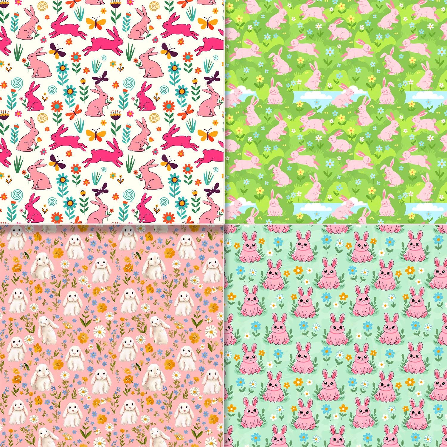 Bunny Seamless Patterns Bundle: Easter Animal Digital Paper (4 Set) - Etsy