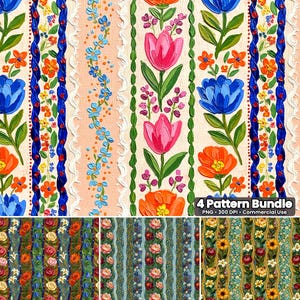 Patrón sin costuras de rayas florales en acuarela: flores vintage con estilo pictórico, papel digital Cottagecore para telas y manualidades.