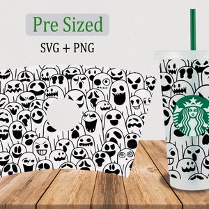 Ghosts Cold Cup SVG, 24oz Venti Cold Cup Cutfile, Full Wrap Svg Png, Digital Download