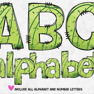 Cactus Doodle Letras, Alfabeto dibujado a mano PNG, Sublimación del alfabeto de cactus, Descarga digital PNG
