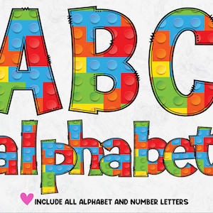 Colorful Brick Blocks Doodle Letters PNG, Blocks Alphabet SET, Digital Download