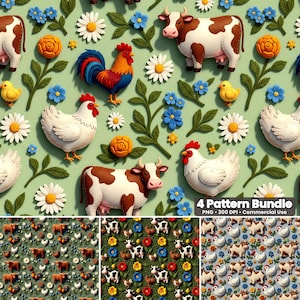 Lot de motifs sans couture animaux de la ferme : papier numérique de ferme rustique (téléchargement numérique)