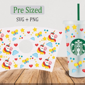 Cute Unicorn Cold Cup SVG, 24oz Venti Cold Cup Cutfile, Full Wrap Svg Png, Digital Download