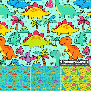 Dinosaurier Musterdesign PNG Bundle: Kinder Stoff Digitales Papier (Digitaler Download)