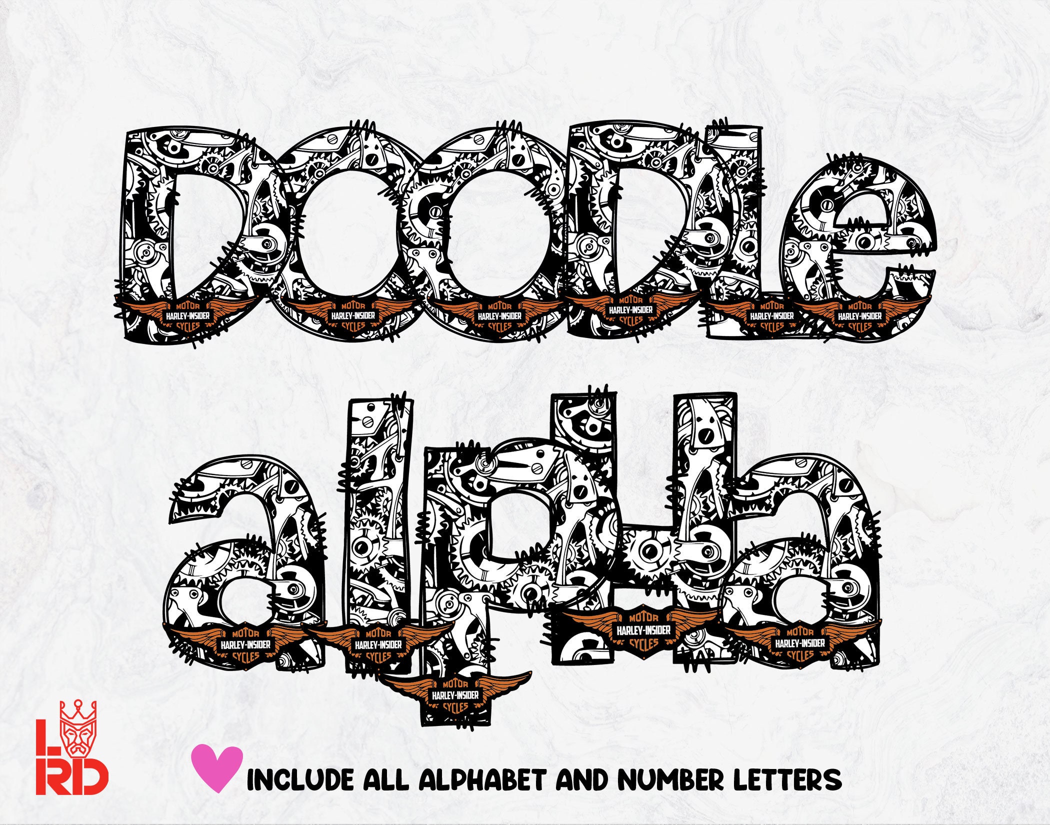 Harley Davidson Doodle Letters, Motorcycle Alphabet, Hand Drawn ...