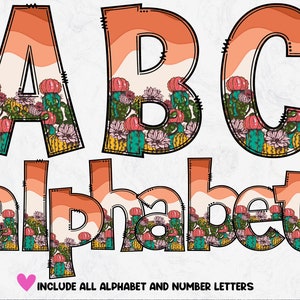 Letras de Doodle de Cacto, Clip Art do Alfabeto de Cacto, Sublimação de Letras de Cacto, Download Digital PNG