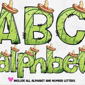 Vaquero Cactus Doodle Letras, Mano Dibujar Alfabeto, Cactus Alfabeto Sublimación, Descarga Digital PNG
