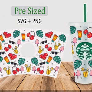 Summer Cold Cup SVG, 24oz Venti Cold Cup Cutfile, Full Wrap Svg Png, Digital Download