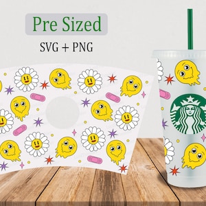 Emoji Sunflower Cold Cup Wrap SVG PNG: 24oz Venti (Digital Download)