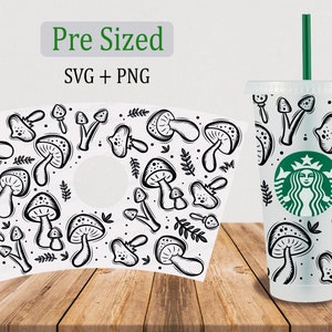 Mashroom Cold Cup SVG, 24oz Venti Cold Cup Cutfile, Full Wrap Svg Png, Digital Download