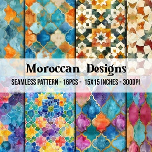 16 Moroccan Tiles Digital Seamless Pattern set, Digital Backgrounds, Scrapbooking Paper, Arabesque Ethnic, Boho, Crafts