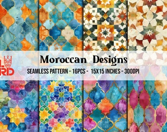 16 Moroccan Tiles Digital Seamless Pattern set, Digital Backgrounds, Scrapbooking Paper, Arabesque Ethnic, Boho, Crafts