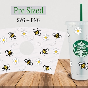 Bee Cold Cup Full Wrap SVG PNG: 24oz Venti Cutfile (Digital Download)