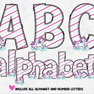 Unicorn Alphabet Letters, Unicorn Doodle Letters PNG , Sublimation Alpha Set Designs PNG, Digital Download