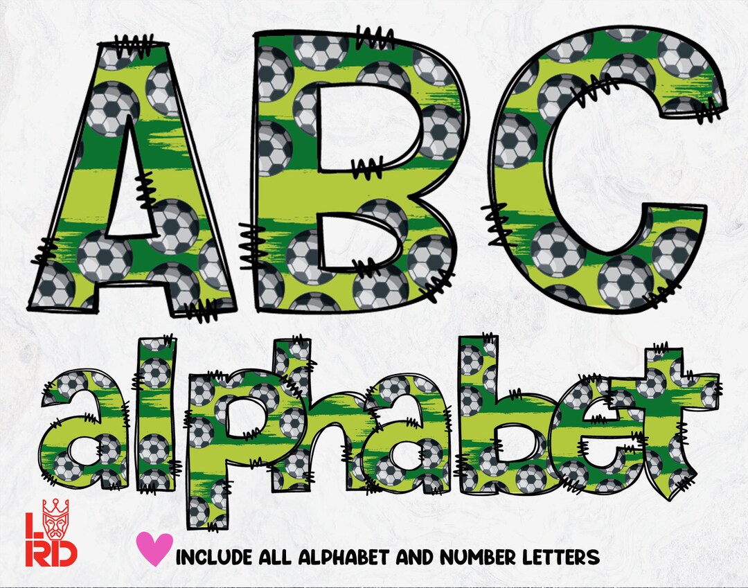 Soccer Doodle Letters PNG, Soccer Pattern Alphabet Png, Sports Theme