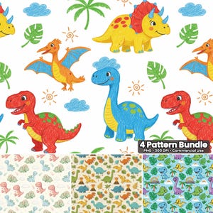 Dinosaur Seamless Pattern Bundle: Whimsical Dino Nursery Fabric Design (Digital Download)