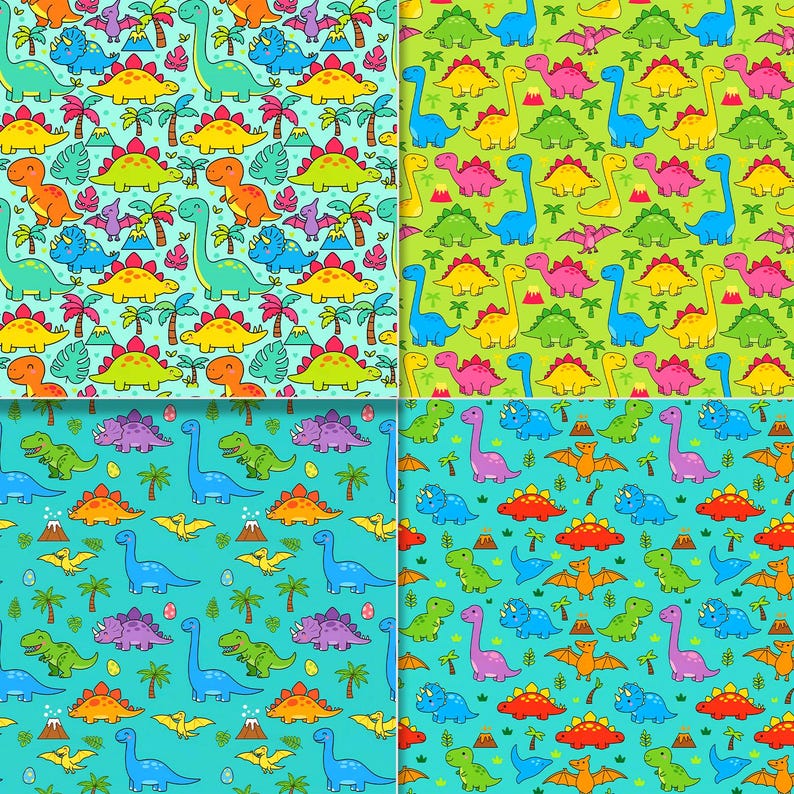 Dinosaur Seamless Pattern PNG Bundle: Kids Fabric Digital Paper ...