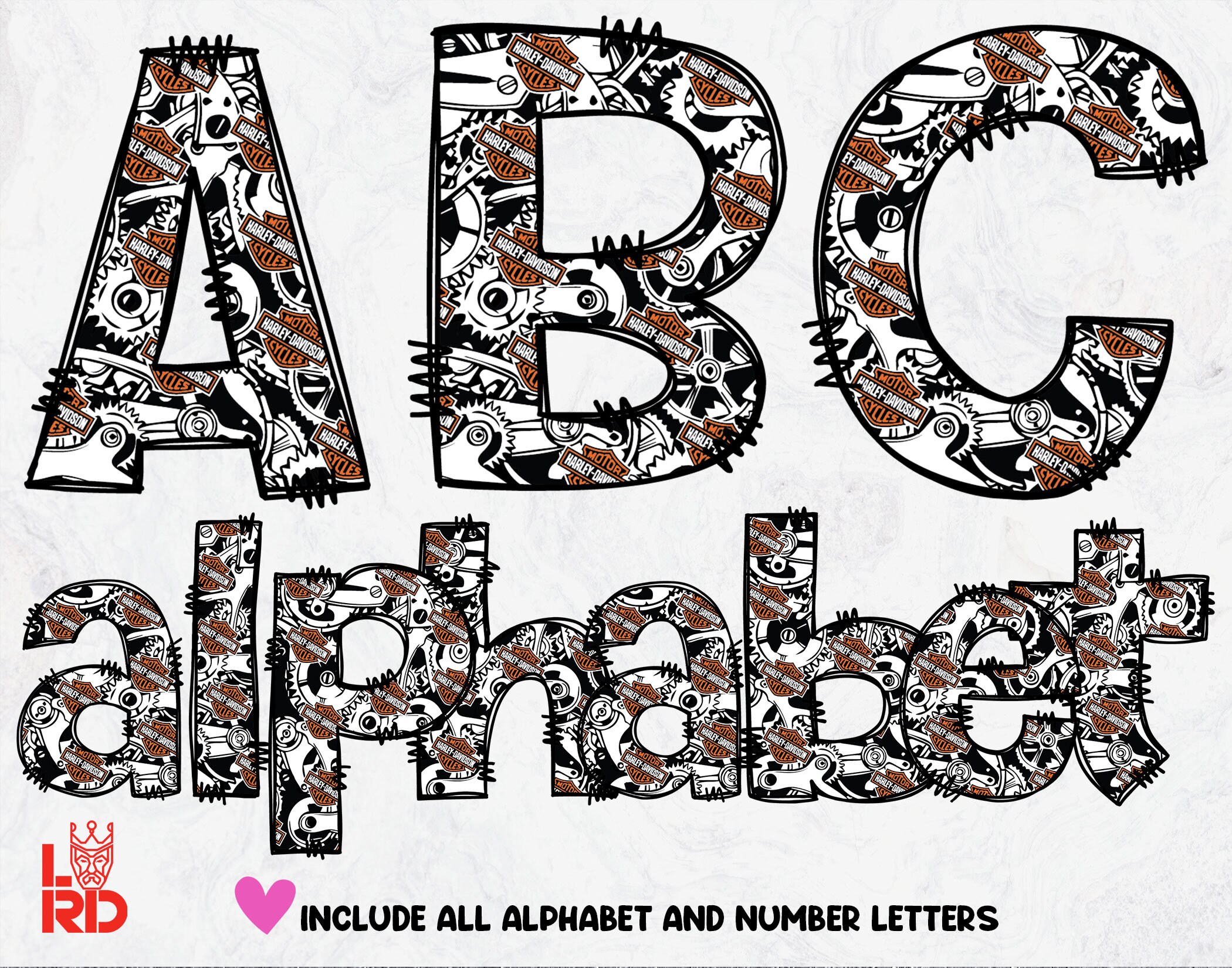 Harley Davidson Doodle Letters, Hand Drawn Alphabet, Harley Davidson ...