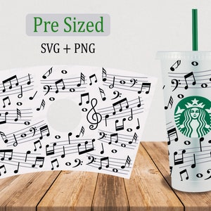 Music Notes Cold Cup SVG, 24oz Venti Cold Cup Cutfile, Full Wrap Svg Png, Digital Download