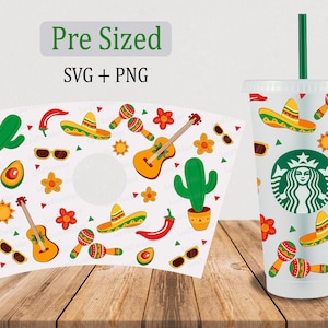 Mexico Cold Cup SVG, 24oz Venti Cold Cup Cutfile, Full Wrap Svg Png, Digital Download