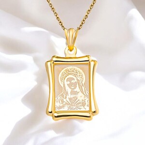 Gold Mother Mary Necklace, Gold Virgin Mary Pendant, Sterling Silver Virgin Mary Necklace, Catholic Pendant, Christian Necklace for Women