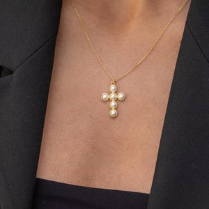 Elegant Pearl Cross Pendant Necklace, Religious Jewelry, Classic Christian Cross Cultured Pearls, Baptism Gift, Confirmation Gift