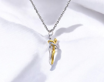 Sterling Silver Hugging Couple Necklace, Anniversary Gift