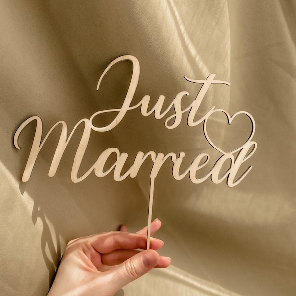 Just Married Wooden Cake Topper, Wooden Wedding Cake Topper, Wedding Cake Decorations