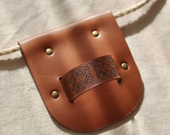 Leather Sword Holder for Kids, Handmade Scabbard with Celtic Pattern, Knight Costume Accessory, Belt for Kids Pretend Play, Waldorf Toy