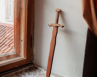 Personalized Wooden Knight Sword Prop, Engraved Decorative Medieval Sword, Custom Fantasy Weapon Prop for Adult Cosplay, Groomsmen Gift
