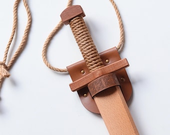 Personalised Wooden Sword with Leather Holder for Kids, Pretend Play Wooden Toy, Kids Toy Knight Sword, Outdoor Game for Kids, Gift for Boy