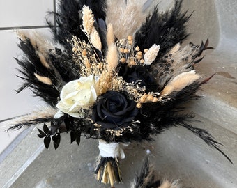 bridal bouquet black | boho wedding bouquet | wedding bouquet black | dried flower bouquet black | black silk flowers | pampas grass bouquet