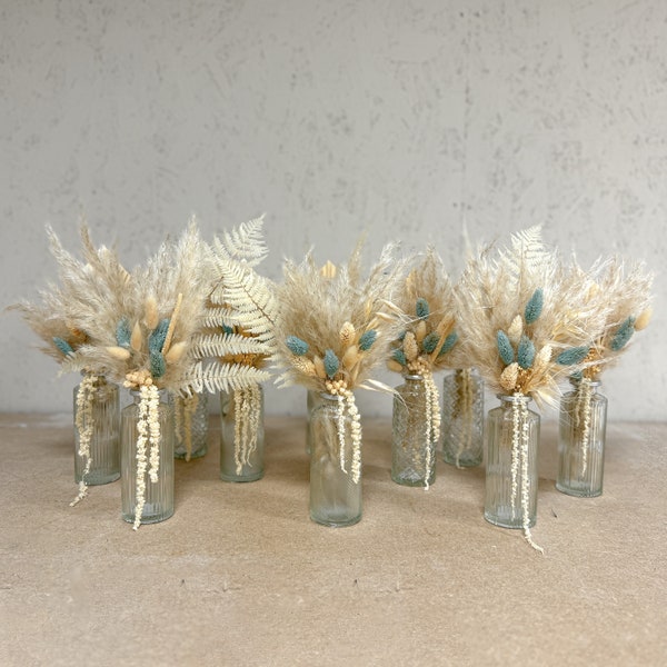 minimalist vase | mini wedding centerpiece | dried flower bouquet | mini vase set | boho wedding decor | boho tablesetting | pampas bouquet