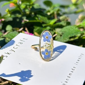 Adjustable Forget Me Not Real Flower Ring, Handmade Pressed Flower Ring, Nature Jewelry, Dired Flower Resin Ring, Birthday Anniversary Gift