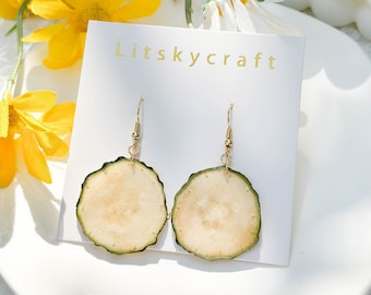 Real Cucumber Resin Vegetable Earrings, Handmade Cucumber Earrings, Dired Cucumber Dangle Drop Earrings, Christmas Birthday Gift For Her