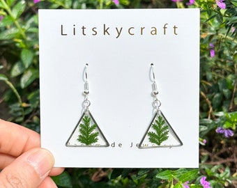 Echte varenbladeren oorbellen, handgemaakte geperste bladoorbel, hars groene bladeren oorbel, Dired Leaf-sieraden, Moederdag verjaardagscadeau voor haar