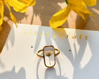Adjustable Baby's Breath Real Flower Ring, Handmade Pressed Flower Ring, Nature Jewelry, Dired Flower Resin Ring, Christmas Anniversary Gift