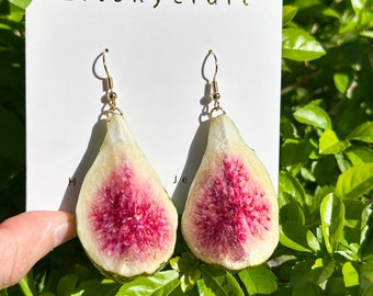 Real Resin Fig Fruit Earrings, Handmade Pressed Fig Resin Earring, Resin Fruit Dangle Drop Earring, Dired Fig Earring, Birthday Gift for her