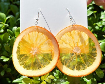 Echte oranje hars fruit oorbellen, handgemaakte geperste oranje oorbellen, Dired Orange Dangle Drop Oorbellen, Afstuderen Moederdag Cadeau voor haar