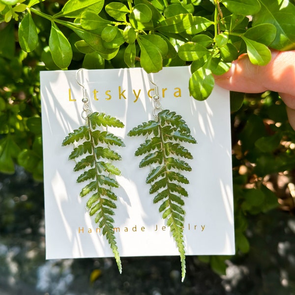 Real Fern Leaf Earrings, Pressed Leaf Earrings, Green Leaf Earrings, Handmade Leaves Natural Jewelry, Christmas Gift, Birthday Gift For Her