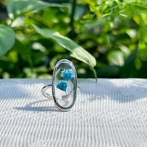 Real Baby's Breath Ring,Adjustable Pressed Flower Resin Ring,Dired Flower Nature Jewelry,Anniversary Gift,Real Blue White Orange Flower Ring